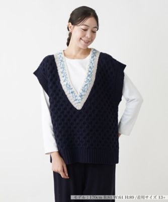 ＜Leilian plus house (Women/大きいサイズ)＞Ｖネックニットベスト【ＢＯＵＲＧＥ】