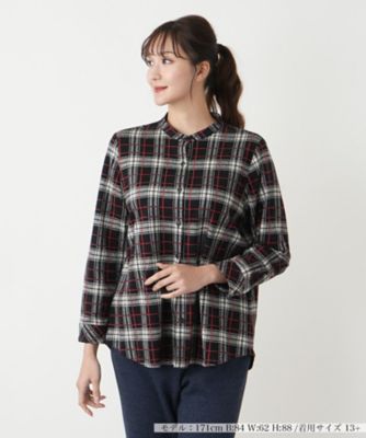 ＜Leilian plus house (Women/大きいサイズ)＞チェックバンドカラーブラウス【Ｌｅｉｌｉａｎ　ＷＨＩＴＥ　ＬＡＢＥＬ】