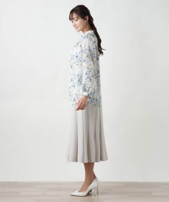 美品 レリアン ブラウス バックリボン 13+ グリーン 光沢感 近年 日本製 レリアン Leilian シャツブラウス （グリーン系