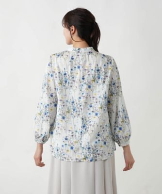 Leilian PLUS HOUSE / レリアンプラスハウス プリントバンドカラーブラウス バンドカラーブラウス【Leilian WHITE LABEL