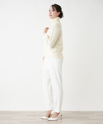 Leilian PLUS HOUSE / レリアンプラスハウス 【店舗人気】ハイネックカットソー【プラス企画】 ボタニカル柄ハイネックカットソー【Leilian WHITE