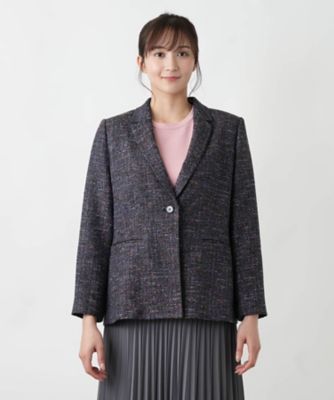 レリアン 大きいサイズ13+ XL ラメ ノーカラージャケット ライトグレー レリアン 大きいサイズ13+ XL ラメ ノーカラージャケット ライト