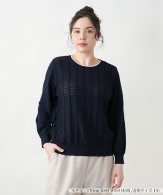 ＜Leilian plus house (Women/大きいサイズ)＞透かし編みクルーネックニット【Ｌｅｉｌｉａｎ　ＷＨＩＴＥ　ＬＡＢＥＬ】