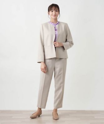 美品 レリアン プラスハウス ノーカラーライトジャケット 大きいサイズ ノーカラージャケット | Leilian plus house (Women/大きい