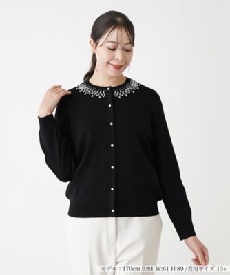 51 レリアン 大きいサイズ　ブラック　カーディガン　13号　コットン Leilian plus house (Women/大きいサイズ) 13号 レディースの