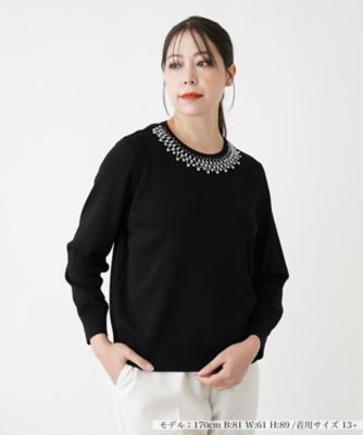 【店頭人気】ビジューネックニット