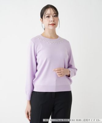 ＜Leilian plus house (Women/大きいサイズ)＞ビジューネックニット