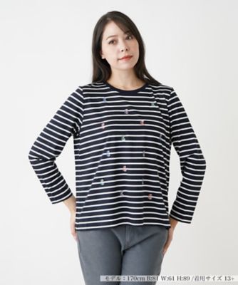 ＜Leilian plus house (Women/大きいサイズ)＞刺繍ボーダーカットソー