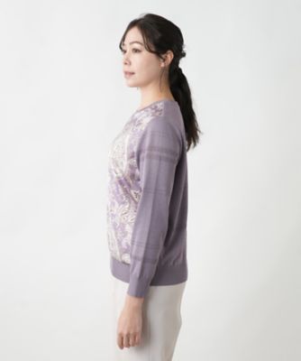 ペイズリー柄切替クルーネックニット【ＲＯＣＨＡＳ　Ｐｒｅｍｉｅｒｅ】