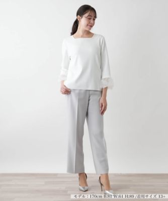 レリアン Leilian カットソー【BOURGE】 （アイボリー） レリアン Leilian マルチボーダー半袖Tシャツ （サックス