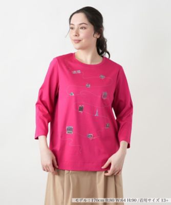 刺繍クルーネックカットソー【プラス企画】