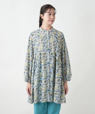 極美品✨Leilian 13＋ 洗える フラワープリントチュニック ボウタイ 店舗人気】フラワー柄チュニックブラウス【プラス企画