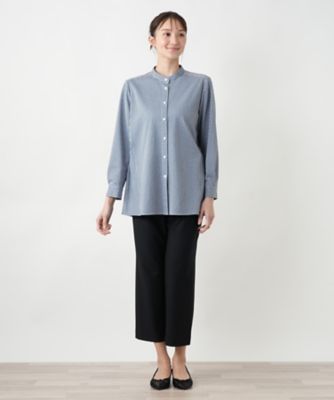 【店舗人気】ストライプバンドカラーブラウス【プラス企画】