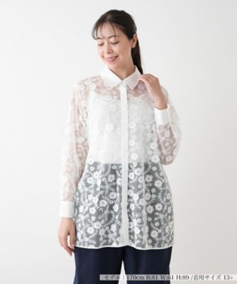 ＜Leilian plus house (Women/大きいサイズ)＞【店舗人気】シアーレースブラウス【ＢＯＵＲＧＥ】