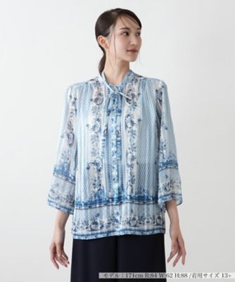 ＜Leilian plus house (Women/大きいサイズ)＞【店舗人気】プリントボウタイブラウス【ＢＯＵＲＧＥ】