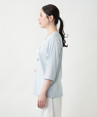 綺麗 Leilian 13+ 刺繍 ビジュー ボーダー Tシャツ プラスハウス 綺麗 Leilian 13+ 刺繍 ビジュー ボーダー Tシャツ プラスハウス