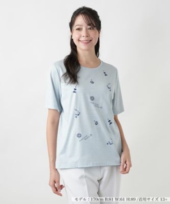 ＜Leilian plus house (Women/大きいサイズ)＞【店舗人気】ナローボーダー刺繍Ｔシャツ