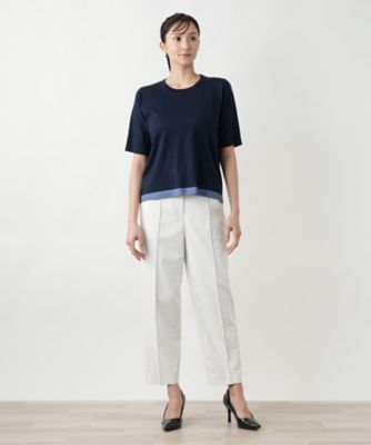 ライン配色半袖ニット | Leilian plus house (Women/大きい
