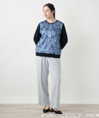 【店舗人気】ペイズリー切替クルーネックニット【ＲＯＣＨＡＳ　Ｐｒｅｍｉｅｒｅ】【ＲＡＴＴＩ】