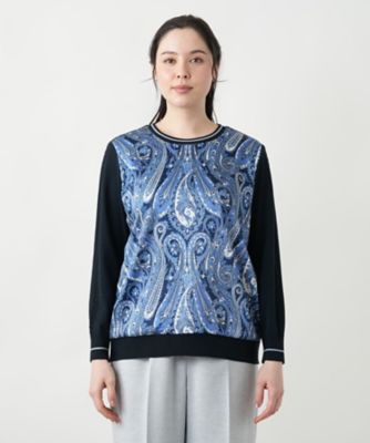 【店舗人気】ペイズリー切替クルーネックニット【ＲＯＣＨＡＳ　Ｐｒｅｍｉｅｒｅ】【ＲＡＴＴＩ】