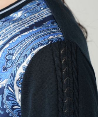 【店舗人気】ペイズリー切替クルーネックニット【ＲＯＣＨＡＳ　Ｐｒｅｍｉｅｒｅ】【ＲＡＴＴＩ】