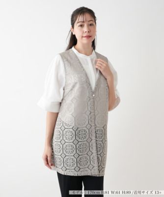 ＜Leilian plus house (Women/大きいサイズ)＞【店舗人気】幾何学レースベスト【Ｌｅｉｌｉａｎ　ＷＨＩＴＥ　ＬＡＢＥＬ】