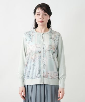 マップ柄クルーネックカーディガン