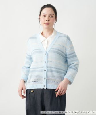 ＜Leilian plus house (Women/大きいサイズ)＞透かし編みＶネックカーディガン【Ｌｅｉｌｉａｎ　ＷＨＩＴＥ　ＬＡＢＥＬ】