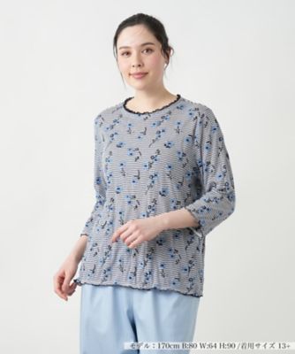 ＜Leilian plus house (Women/大きいサイズ)＞【店舗人気】花柄刺繍ボーダーカットソー【Ｌｅｉｌｉａｎ　ＷＨＩＴＥ　ＬＡＢＥＬ】