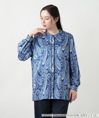 ＜Leilian plus house (Women/大きいサイズ)＞【店舗人気】ペイズリー柄バンドカラーブラウス