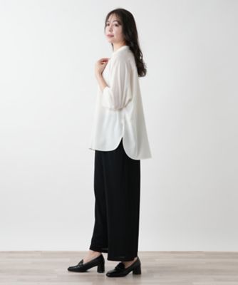 Leilian / レリアン ピンタック切替ボウタイブラウス【ROCHAS Premiere】 店舗人気】バンドカラーブラウス【ROCHAS
