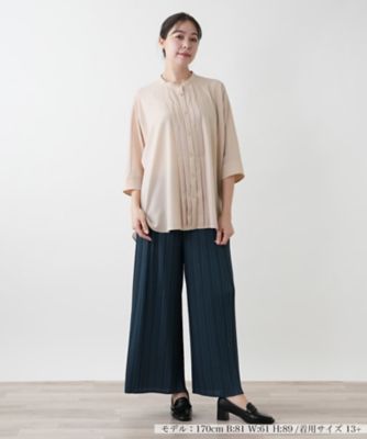 Leilian / レリアン 総柄プリントバンドカラーブラウス【ROCHAS Premiere】【RATTI】 総柄プリントバンドカラーブラウス【ROCHAS