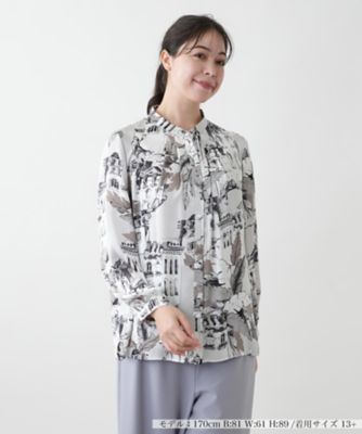 セール商品が満載 店舗人気】プリントバンドカラーブラウス【ROCHAS トップス