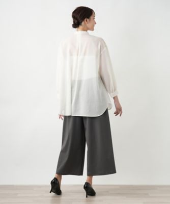 【店舗人気】バンドカラー比翼ブラウス【プラス企画】