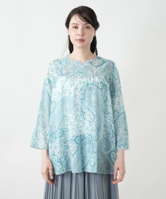 【店舗人気】ペイズリー柄キーネックブラウス【ＥＲＩＣＡ】【プラス企画】