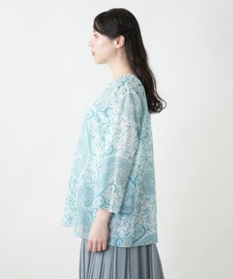 【店舗人気】ペイズリー柄キーネックブラウス【ＥＲＩＣＡ】【プラス企画】