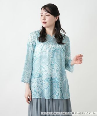 ＜Leilian plus house (Women/大きいサイズ)＞【店舗人気】ペイズリー柄キーネックブラウス【ＥＲＩＣＡ】【プラス企画】