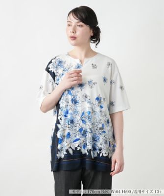 ＜Leilian plus house (Women/大きいサイズ)＞【店舗人気】プリントキーネックカットソー【プラス企画】
