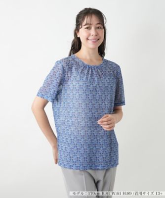 ＜Leilian plus house (Women/大きいサイズ)＞幾何学柄クルーネックカットソー【ＲＯＣＨＡＳ　Ｐｒｅｍｉｅｒｅ】【ＥＲＩＣＡ】