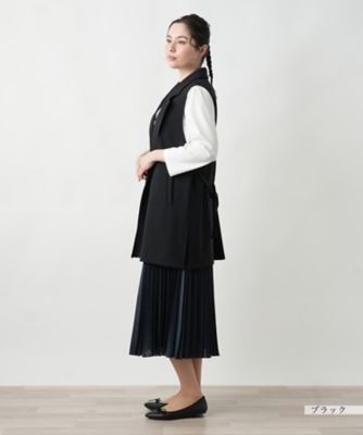 美品 レリアン プラスハウス ロングベスト ジレ 3XL 大きいサイズ 異素材 店舗人気】プリーツロングベスト【Leilian WHITE