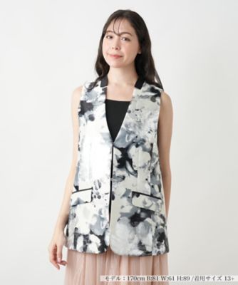 Leilian plus house (Women/大きいサイズ)/レリアン　プラスハウス フラワー柄カラーベスト【ＢＯＵＲＧＥ】