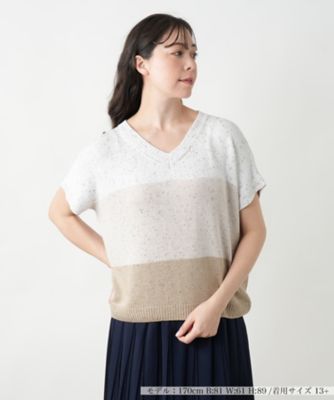＜Leilian plus house (Women/大きいサイズ)＞【店舗人気】ラメ配色Ｖネックニット【ＬＥ　ＴＲＩＣＯＴ　ＰＥＲＵＧＩＡ】