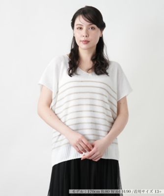 ＜Leilian plus house (Women/大きいサイズ)＞【店舗人気】ボーダーＶネックニット【ＬＥ　ＴＲＩＣＯＴ　ＰＥＲＵＧＩＡ】