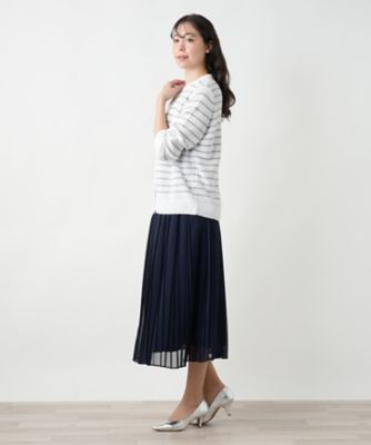 【中古】LE TRICOT PERUGIA　レリアン　Leilian　ニット　半そでニット　サマーニット　ボーダー　9号　Mサイズ＿S25＿s-0019-r25 透かし編み切替クルーネックニット【LE TRICOT PERUGIA】|レリアン