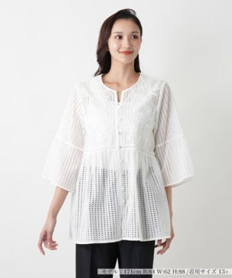 ＜Leilian plus house (Women/大きいサイズ)＞透かしレースキーネックブラウス