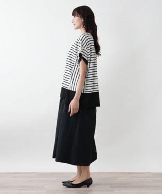 【店舗人気】ボーダー切替カットソー【プラス企画】