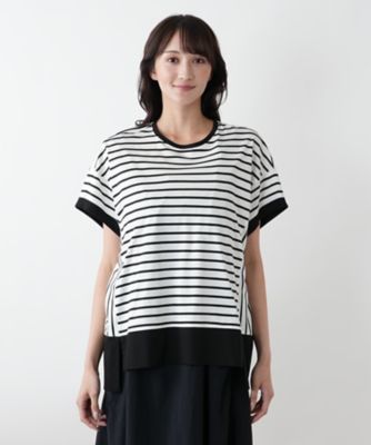 【店舗人気】ボーダー切替カットソー【プラス企画】