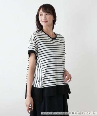 ＜Leilian plus house (Women/大きいサイズ)＞【店舗人気】ボーダー切替カットソー【プラス企画】