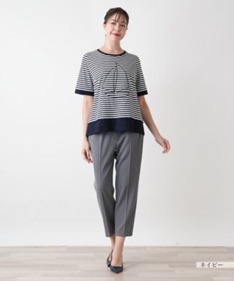Leilian レリアン    半袖ボーダーカットソー 刺繍ボーダーTシャツ | Leilian plus house (Women/大きい