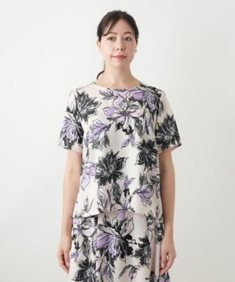 花柄クルーネックブラウス